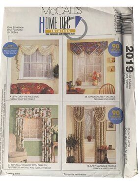 McCall's Home Dec in a Sec Window Treatments Pattern 2019 Uncut 90s
